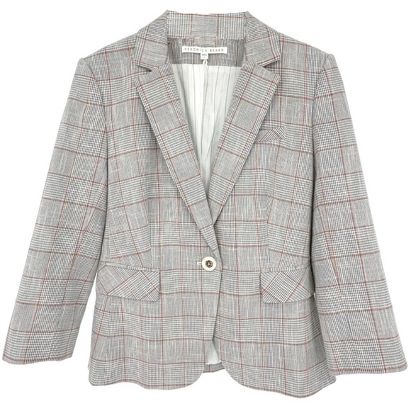 $698 Veronica Beard Schoolboy Dickey Jacket Blazer Plaid pearlized buttons sz 8 - Picture 8 of 15